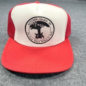 Vintage Sportcap Autumn Oaks 88 Trucker Hat Red White Mesh Snapback Cap Hunting